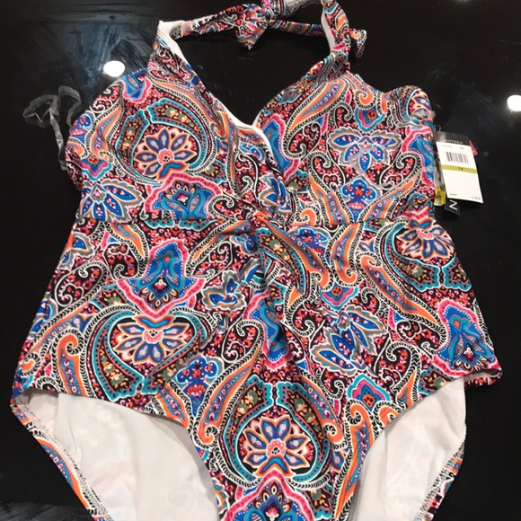 Jantzen Vibrant Paisley Halter Plunge Swimsuit - Picture 3 of 3